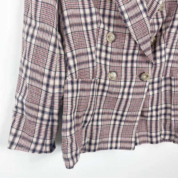 Isabel Marant Etoile Janey Checked Plaid Linen Blazer Size 6 Beige Multi - Picture 4 of 11